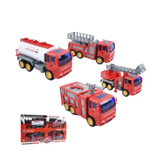 【Playful Toys 頑玩具】四入慣性消防雲梯車(玩具車 工程車玩具 車車玩具)