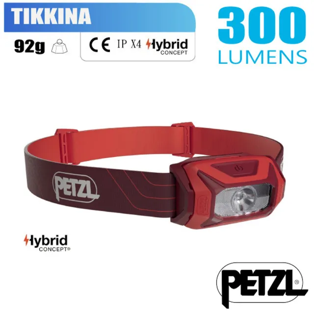 【PETZL】TIKKINA 超輕量標準頭燈300流明.IPX4防水(E060AA03 紅)
