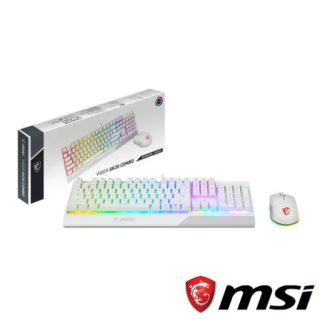 【MSI 微星】VIGOR GK30 COMBO WHITE 電競鍵盤滑鼠組(GK30+GM11)(白色)