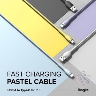 【Ringke】USB A 轉 Type-C Fast Charging Pastel Cable 粉彩快速充電傳輸線-2M 紫 藍 白 黃(Rearth快充)