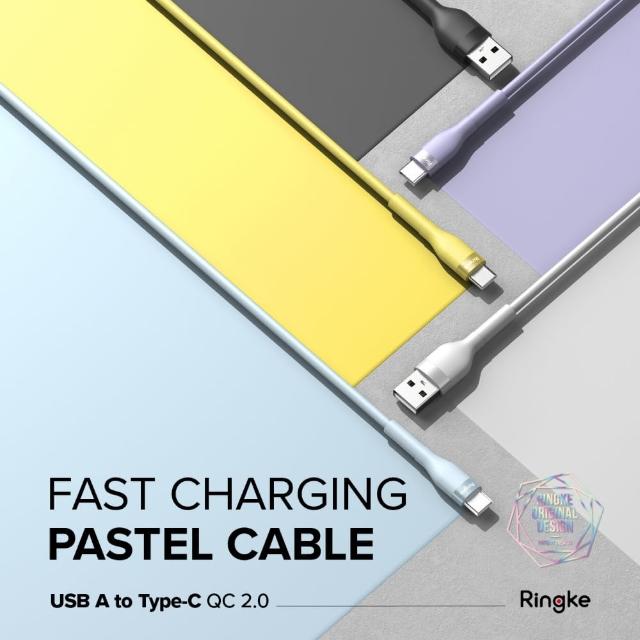 【Ringke】USB A 轉 Type-C Fast Charging Pastel Cable 粉彩快速充電傳輸線－2M 紫 藍 白 黃(Rearth快充)