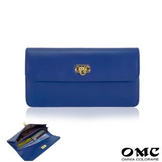 【OMC】半蓋馬蹄扣全牛皮長夾95118(琉璃藍)