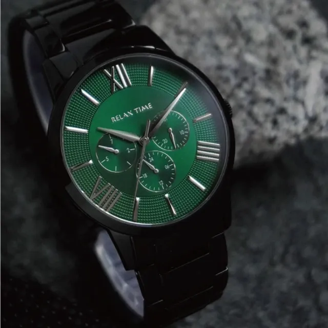 【Relax Time】三眼腕錶 黑潮王者 墨黑綠/41mm(RT-81-5)