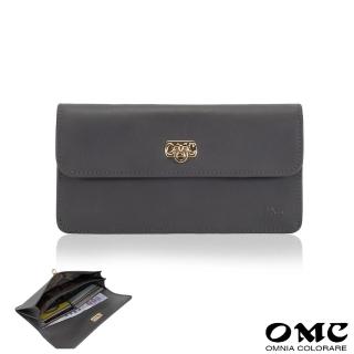 【OMC】半蓋馬蹄扣全牛皮長夾95118(深灰)