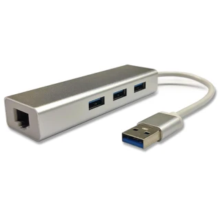 【Bravo-u】USB3.0 to RJ45千兆高速網卡+3埠HUB集線器(銀)