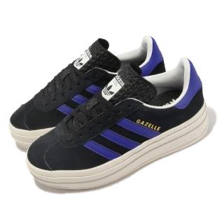 【adidas 愛迪達】休閒鞋 gazelle bold w 女鞋 黑 紫 厚底 增高 拼接 麂皮 三條線 三葉草 愛迪達(hq4408)