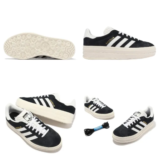 【adidas 愛迪達】休閒鞋 Gazelle Bold W 女鞋 黑 白 厚底 增高 拼接 麂皮 三條線 三葉草 愛迪達(HQ6912)