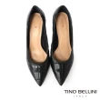 【TINO BELLINI 貝里尼】巴西進口牛皮方格衍縫尖頭跟鞋FWDT015(黑)