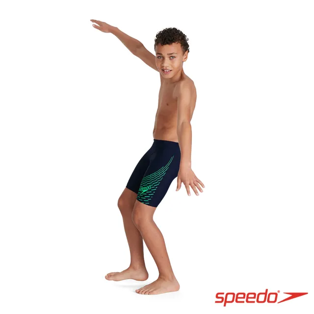 【SPEEDO】男孩 運動及膝泳褲 Medley Logo(海軍藍/綠)