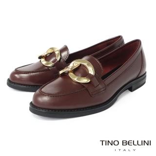 【TINO BELLINI 貝里尼】義大利進口雙環金屬鍊飾牛皮樂福鞋FYLV023(安可拉紅)