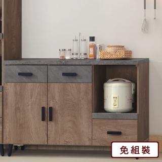 【AS雅司設計】AS雅司-索萊爾橡木美耐皿仿石4尺碗盤餐櫃-120×40×78cm