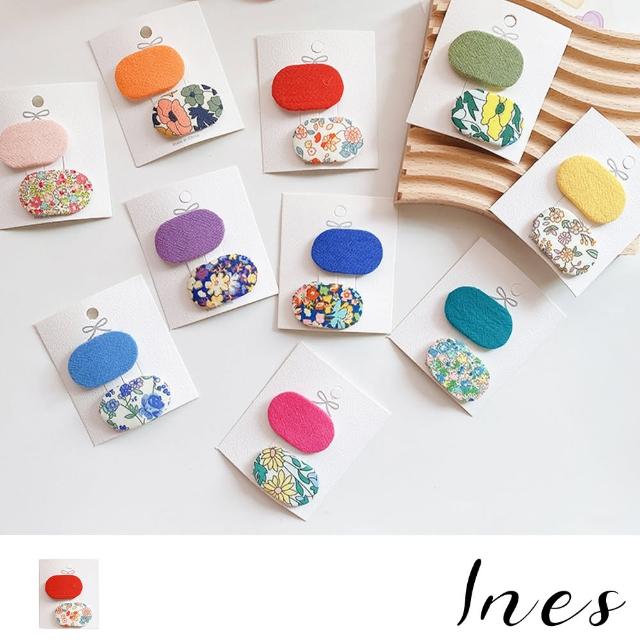 【INES】橢圓髮夾/法式繽紛花藝圖樣橢圓造型髮夾2件組(9色任選)