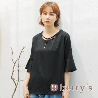 【betty’s 貝蒂思】造型珠飾荷葉袖上衣(黑色)