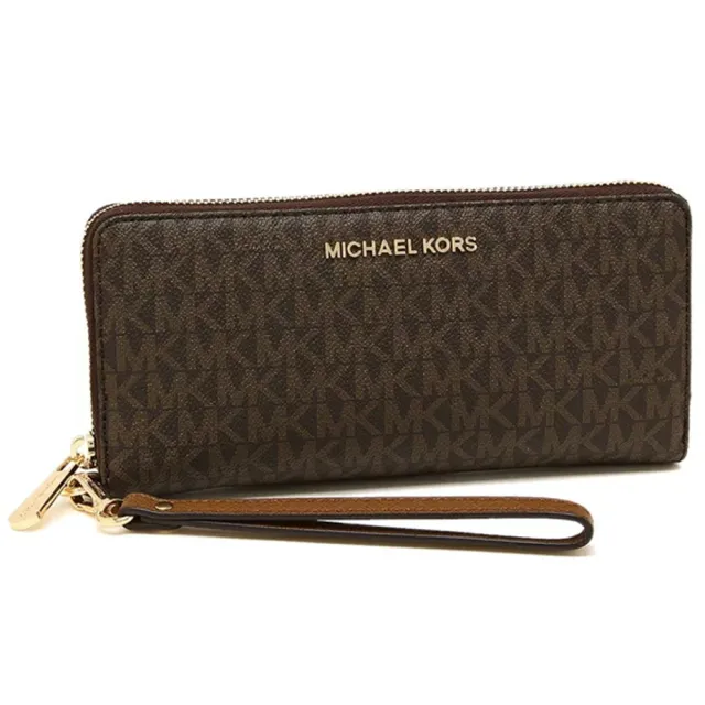 【Michael Kors】滿版LOGO皮革長夾-咖駝(現貨)