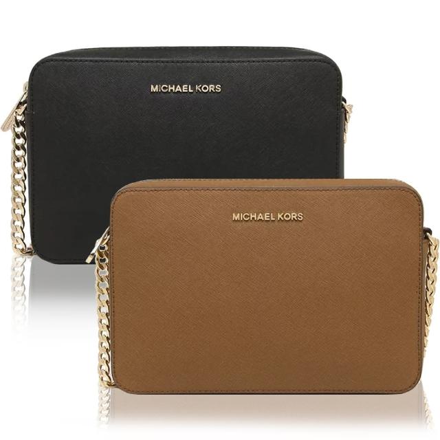 【Michael Kors】金色飾牌防刮皮革鏈條斜背包