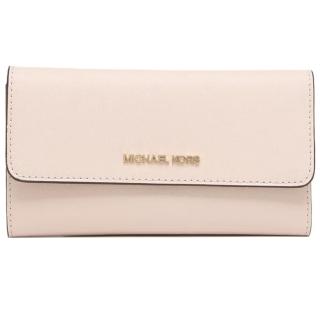 【Michael Kors】掀蓋皮革拉鍊三折長夾-粉紅(現貨)