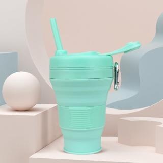 環保矽膠摺疊隨行杯 戶外登山露營飲水杯 純色款 600ml(多色可選)