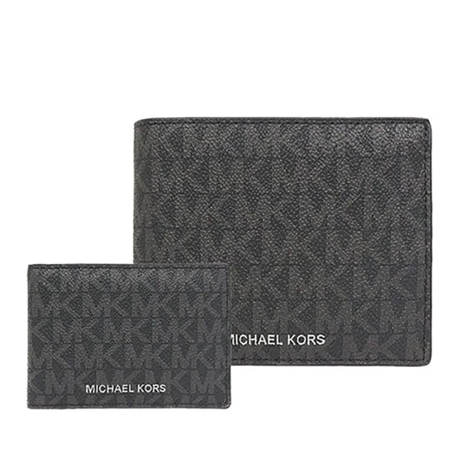 【Michael Kors】滿版LOGO皮革短夾-麻棕色(現貨)