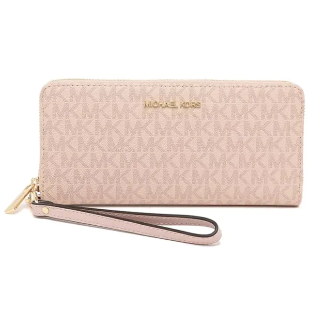 【Michael Kors】滿版LOGO皮革長夾-粉(現貨)