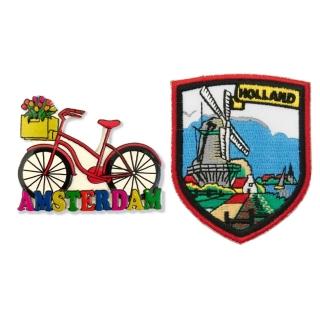 【A-ONE 匯旺】荷蘭單車辦公磁鐵+荷蘭風車揹包貼2件組特色3D磁鐵 創意地標磁(C236+91)