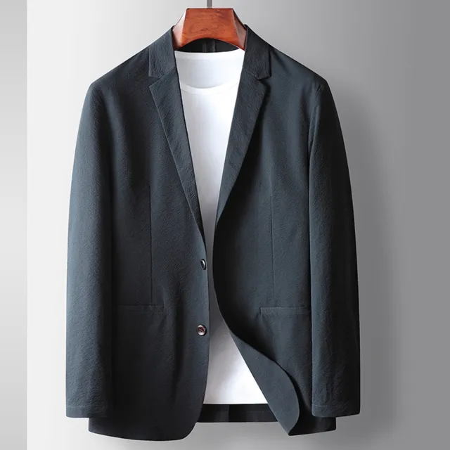【巴黎精品】現貨+預購 西裝外套休閒西服(純色微皺彈力春夏男外套3色p1ac65)