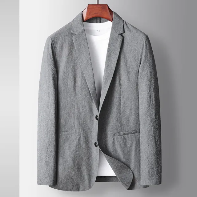 【巴黎精品】現貨+預購 西裝外套休閒西服(純色微皺彈力春夏男外套3色p1ac65)