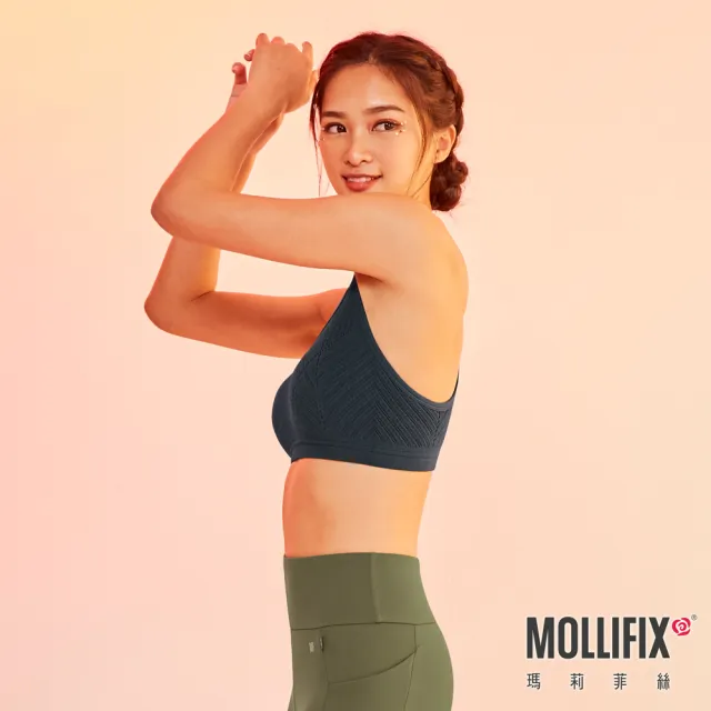 【Mollifix 瑪莉菲絲】A++活力自在雙肩帶舒適BRA、瑜珈服、無鋼圈、開運內衣(水墨綠)