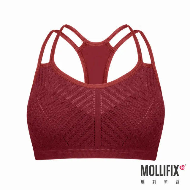 【Mollifix 瑪莉菲絲】A++活力自在雙肩帶舒適BRA、瑜珈服、無鋼圈、開運內衣(紅)