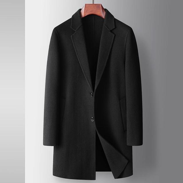 【巴黎精品】現貨+預購 毛呢外套中長版大衣(保暖羊毛雙面呢休閒商務男外套2色p1ac11)