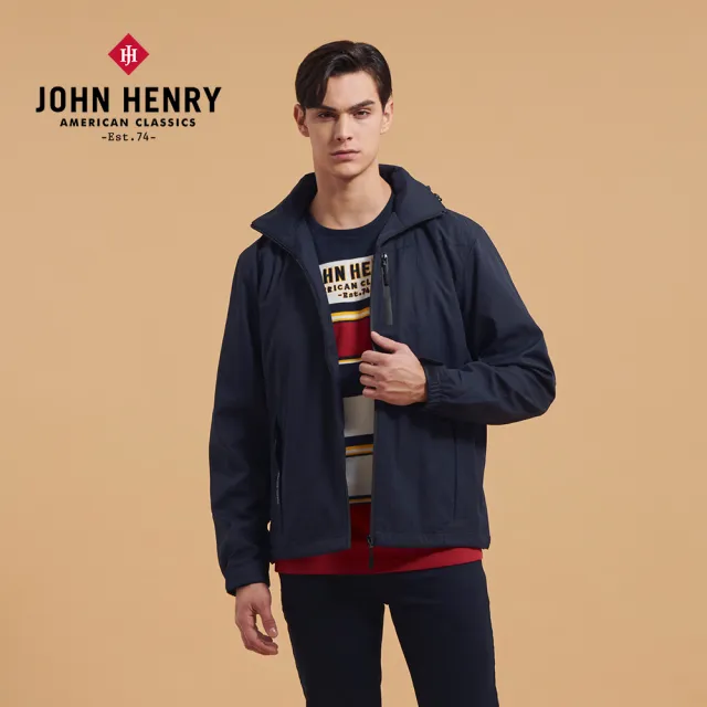 【JOHN HENRY】連帽可拆風衣外套-深藍
