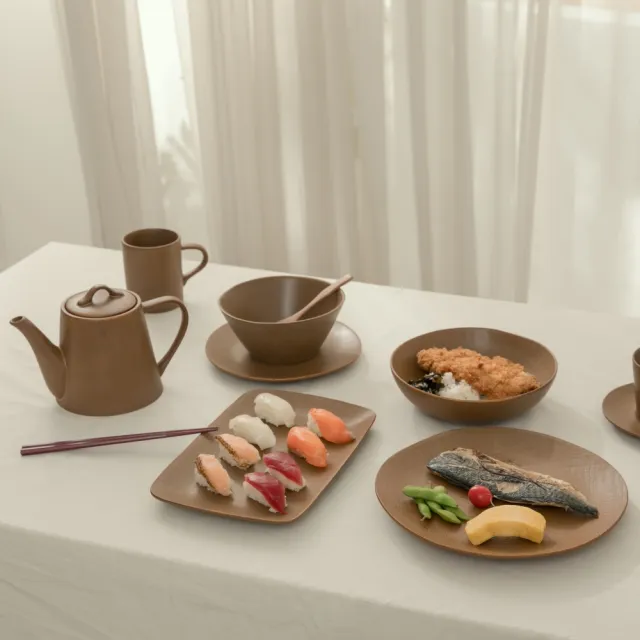 【YU Living 信歐傢居】歐式陶瓷手作壓紋窯變釉沙拉碗 餐碗 碗盤器皿(2色/亞光灰色.卡其色)