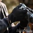 【AnnaSofia】運動騎車防風保暖手套-翻指麂皮絨金屬長標(黑系)