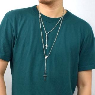 【men life】十字架項鍊 復古雙層圓牌七里香(項鍊)