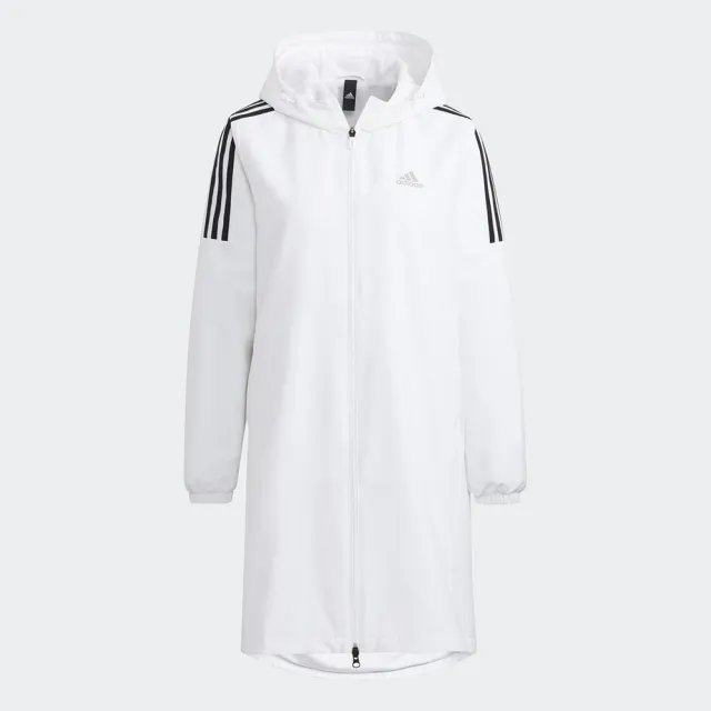 【adidas 愛迪達】Long WV JKT 女 連帽 外套 長版 運動 訓練 休閒 亞洲版 拉鍊口袋 白黑(HG1848)