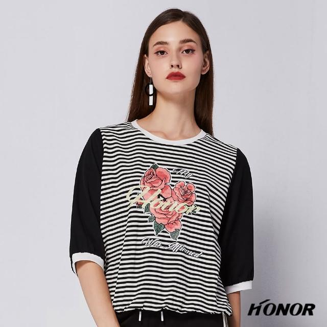 【HONOR 山形屋】玫瑰條紋休閒上衣(MOMO獨家限定)