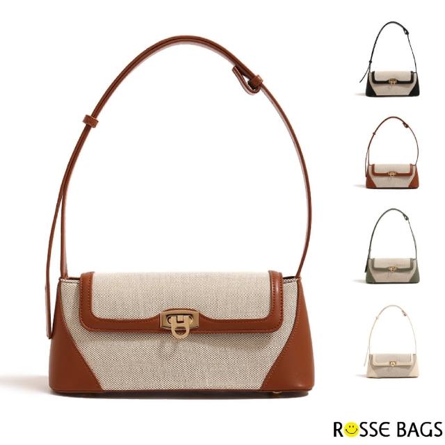 【Rosse Bags】復古休閒撞色通勤帆布包(雙11 現+預  黑色／米色／棕色／綠色)