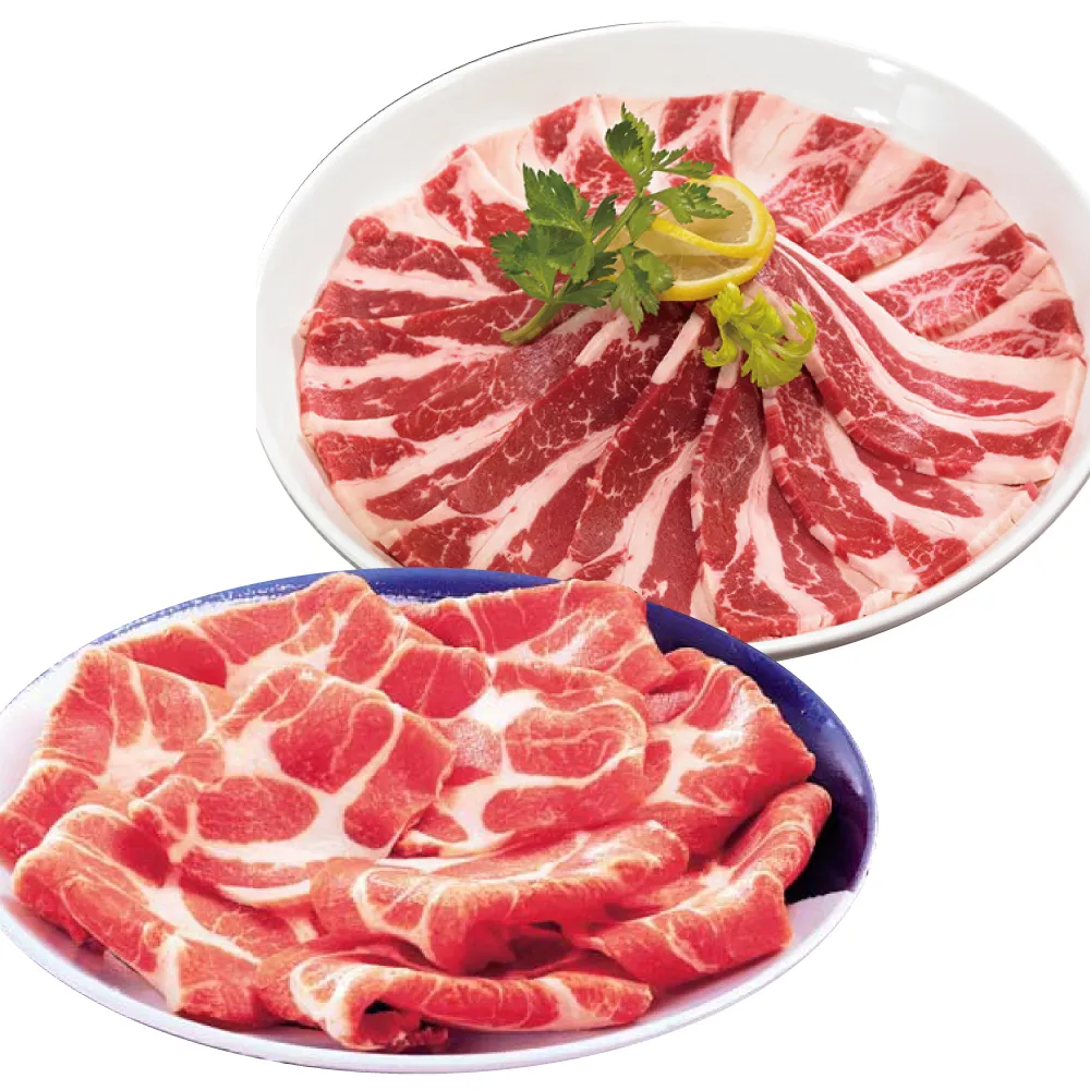 【約克街肉舖】火鍋肉片雙雄6包組(豬梅花肉片250g/包＋牛五花肉片200g/包)