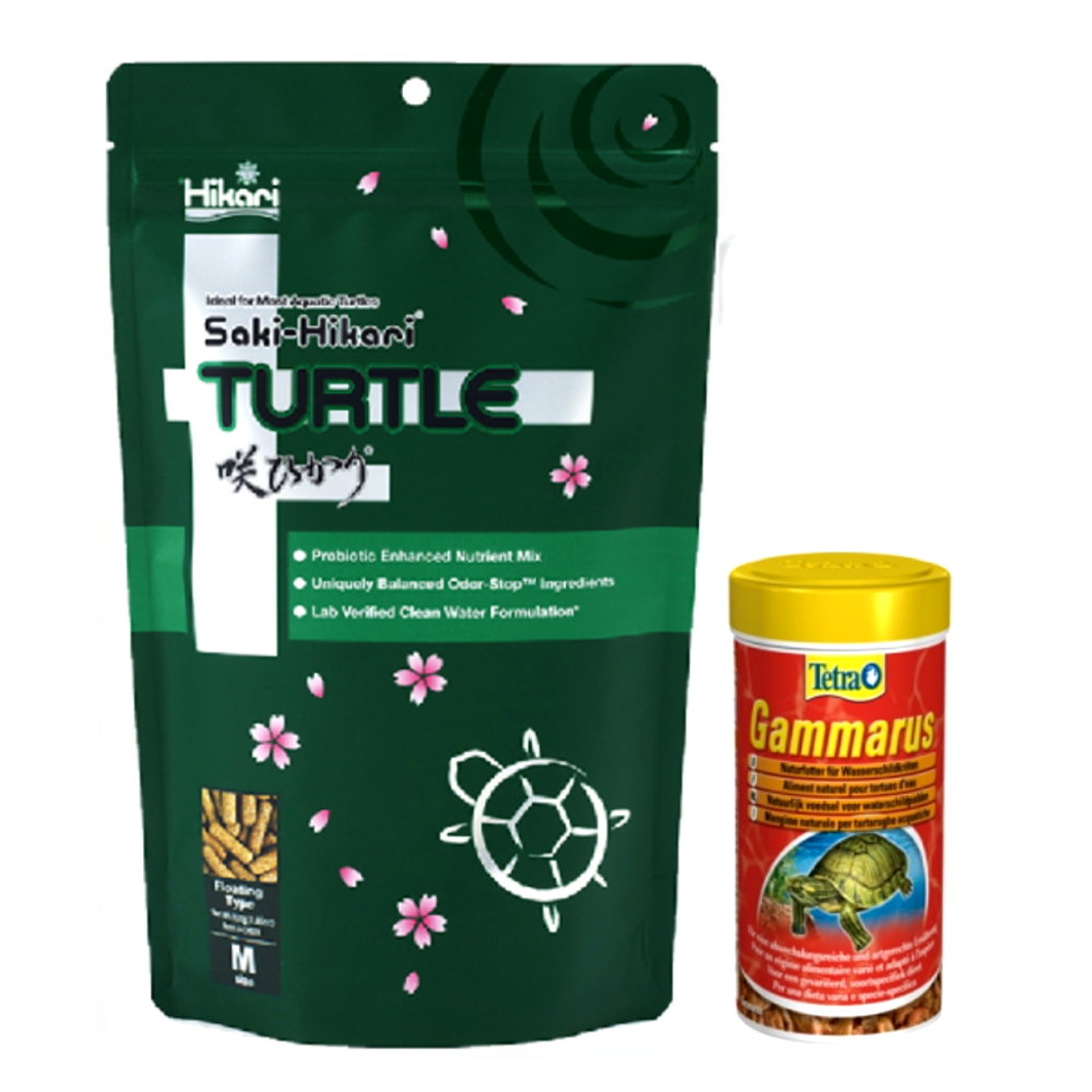 【HIKARI 高夠力】善玉菌烏龜飼料 M顆粒200g+Tetra德彩乾燥淡水蝦 250ml 守護腸胃(適用於各種澤龜水龜烏龜)