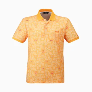 【PING】男款滿版英文字短袖GOLF POLO衫-黃橙(吸濕排汗/涼感/高爾夫球衫/PA21108-25)