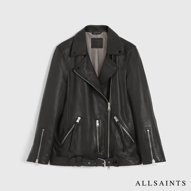 【ALLSAINTS】KAIRA 寬鬆羊皮鉚釘騎士皮衣-啞光黑(寬鬆版型)