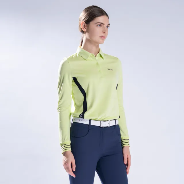【PING】女款立體織紋剪接薄長袖POLO衫-淺綠(吸濕排汗/GOLF/高爾夫球衫/RA22205-43)