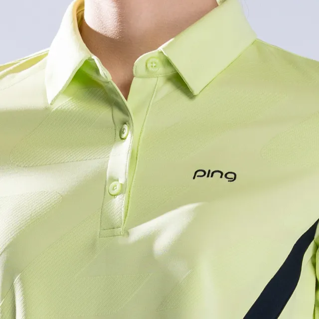 【PING】女款立體織紋剪接薄長袖POLO衫-淺綠(吸濕排汗/GOLF/高爾夫球衫/RA22205-43)