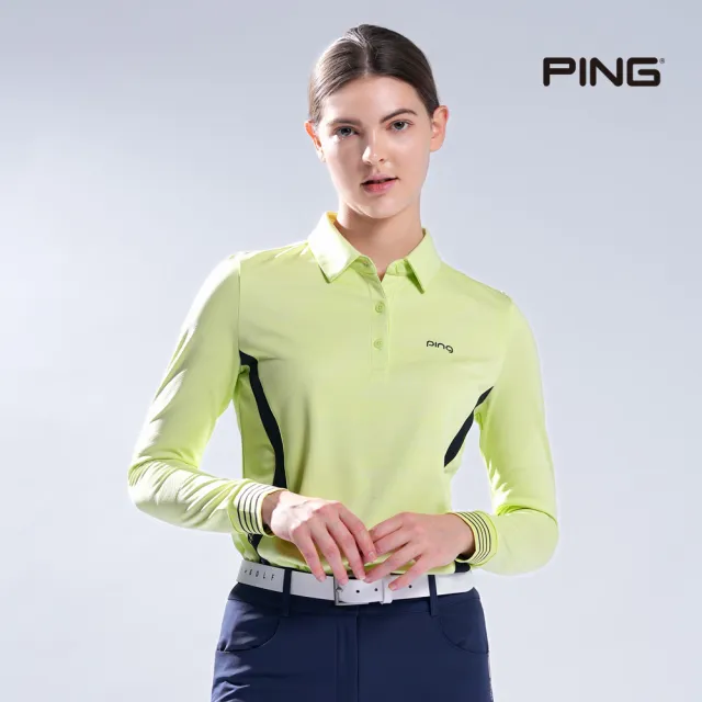 【PING】女款立體織紋剪接薄長袖POLO衫-淺綠(吸濕排汗/GOLF/高爾夫球衫/RA22205-43)