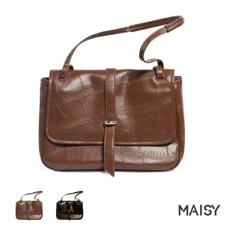 【MAISY】真皮大容量單肩百搭郵差包(現+預 黑色／棕色)