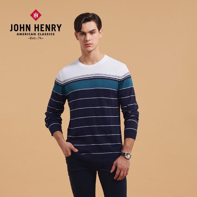 【JOHN HENRY】細橫條圓領長袖針織衫