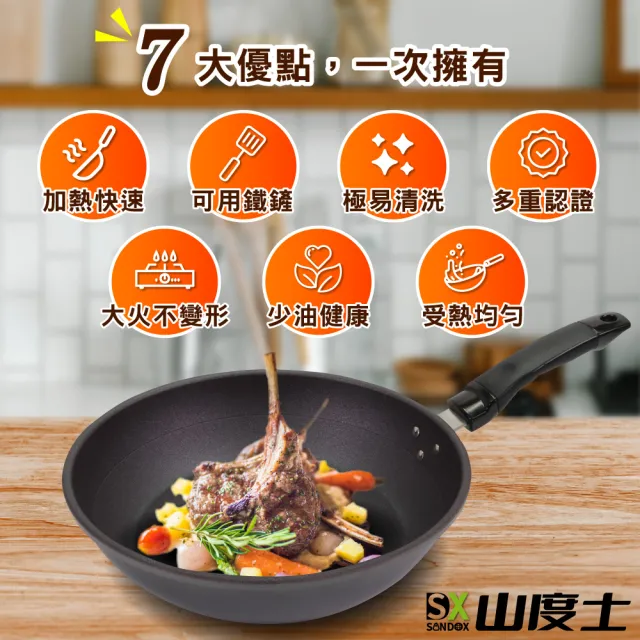 【山度士Sandox】奈米陶瓷3D螺旋紋30cm不沾平底鍋含鍋蓋-加贈木鏟(不沾深平底鍋30cm含鍋蓋贈木鏟)