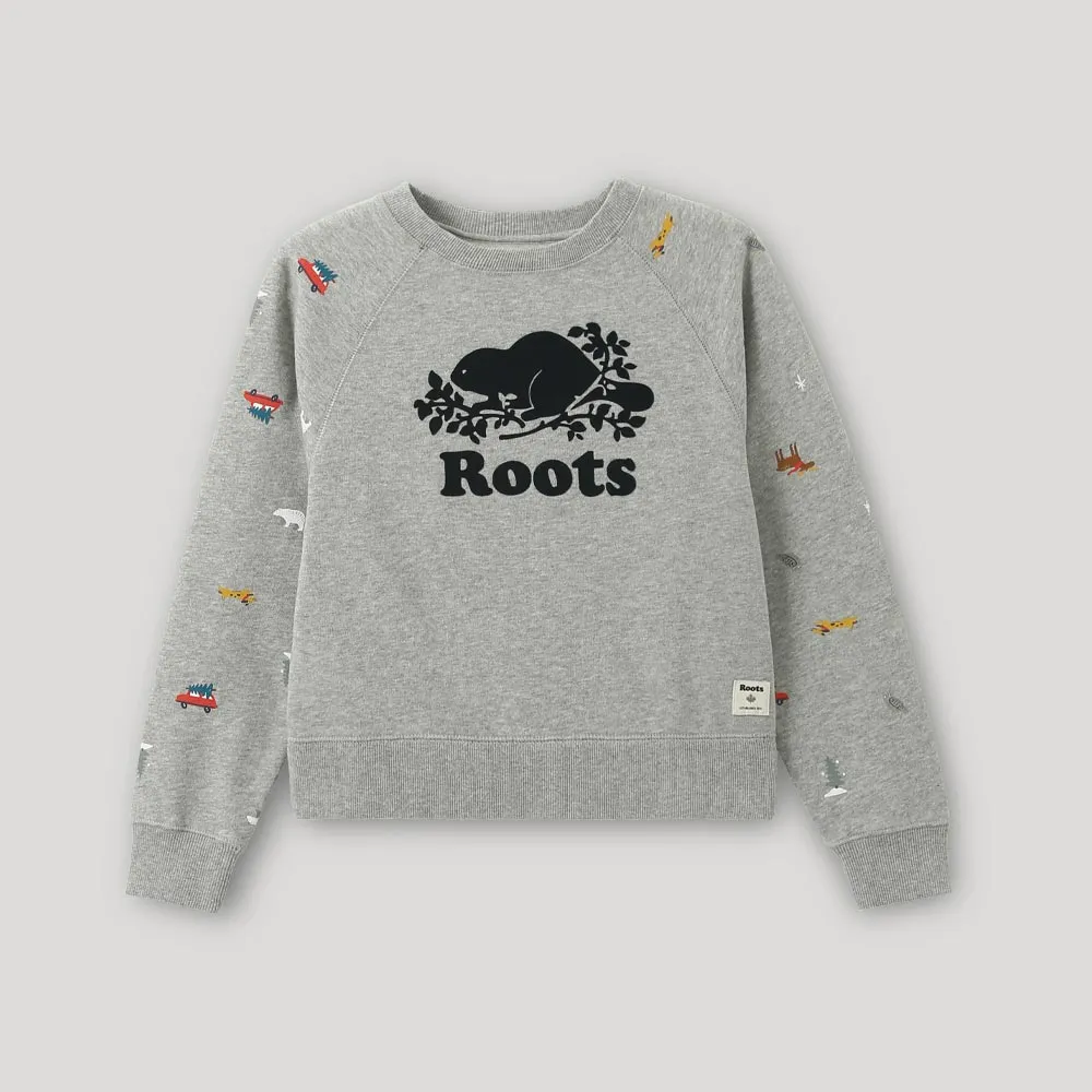 【Roots】Roots大童-經典傳承系列 溫馨佳節印花圓領上衣(灰色)
