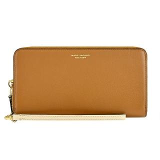 【MARC JACOBS 馬克賈伯】THE SLIM 84羊皮燙金LOGO撞色手掛式ㄇ字長夾(棕)