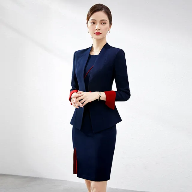 【巴黎精品】現貨+預購 西裝套裝兩件套(撞色線條外套連身裙女西服p1bg17)