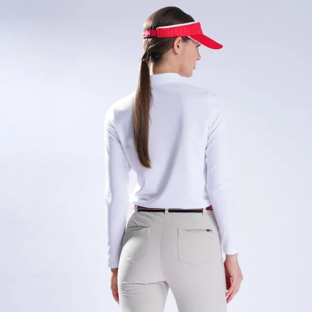 【PING】女款V字網點印條紋長袖POLO衫-白(吸濕排汗/抗UV/GOLF/高爾夫球衫/RA22207-87)
